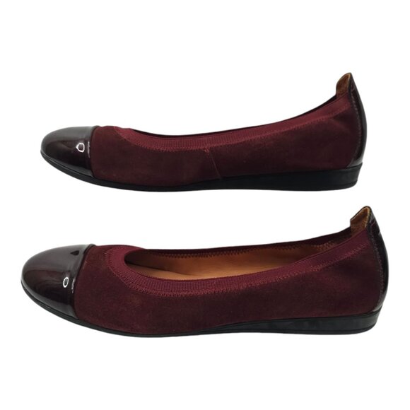 Marroqui Sanchez Ballet Flat Womens 8.5 Burgundy Suede Patent Leather Cap Toe - Picture 1 of 12